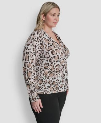 Plus Size Long-Sleeve Knot Front Top