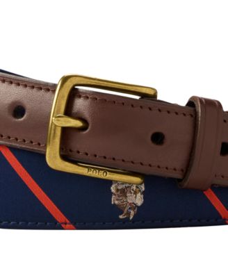 Men's Bear Print Leather-Trim Belt