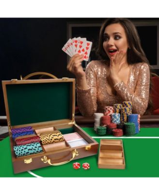 Casino Wooden Poker Chip Case with Wooden Chip Trays for Casino Nights 300 Pieces