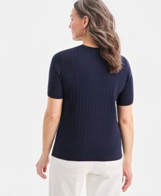Women's Ribbed Crewneck Short-Sleeve Sweater