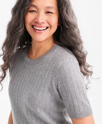 Women's Ribbed Crewneck Short-Sleeve Sweater
