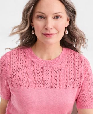 Petite Short-Sleeve Crew Neck Sweater