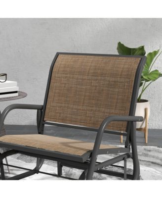 Light Mixed Brown Outsunny Porch Glider Set of 2 Metal Frame Mesh Fabric Curved Armrests for Garden Poolside Backyard Balcony
