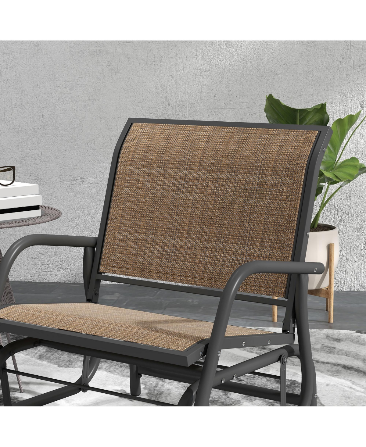 Flynama Light Mixed Brown Outsunny Porch Glider Set of 2 Metal Frame Mesh Fabric Curved Armrests for Garden Poolside Backyard Balcony