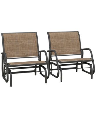 Light Mixed Brown Outsunny Porch Glider Set of 2 Metal Frame Mesh Fabric Curved Armrests for Garden Poolside Backyard Balcony