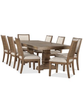 Alverton 9-Pc. Wood Rectangular Table with Upholstered Side Chairs Dining Set
