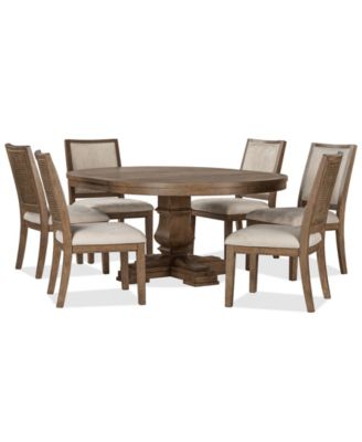 Alverton 7-Pc. Wood Round Table and Upholstered Side Chairs Dining Set