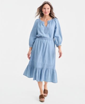 Women's Cotton Chambray Pull-On Midi Skirt