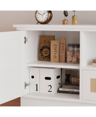 Rattan TV Stand, Boho Entertainment Center for 65 Inch TV, TV Console with 2 Cabinets & Adjustable Shelf