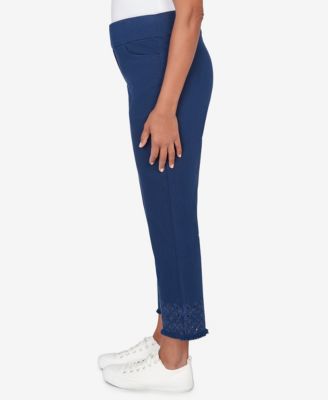 Petite Mykonos Geometric Embroidered Super Stretch Denim Ankle Pants