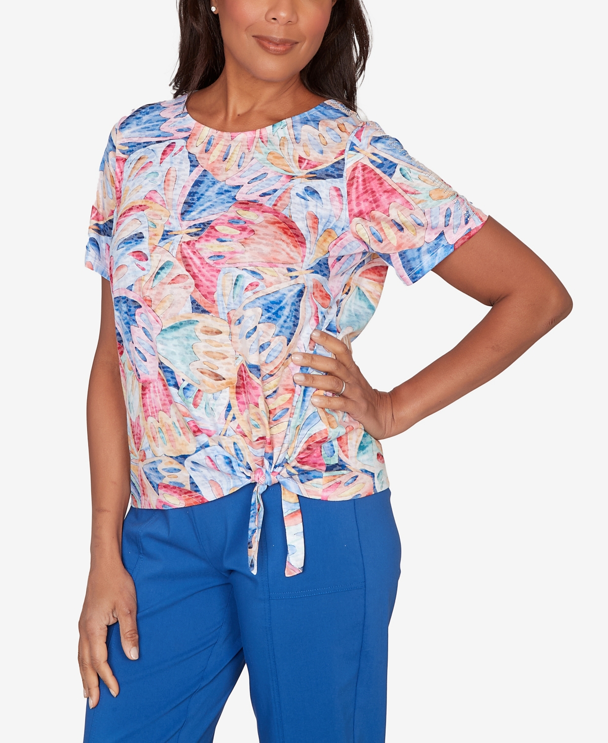 Alfred Dunner Petite The Royal Treatment Butterfly Wing Tie Front T-shirt