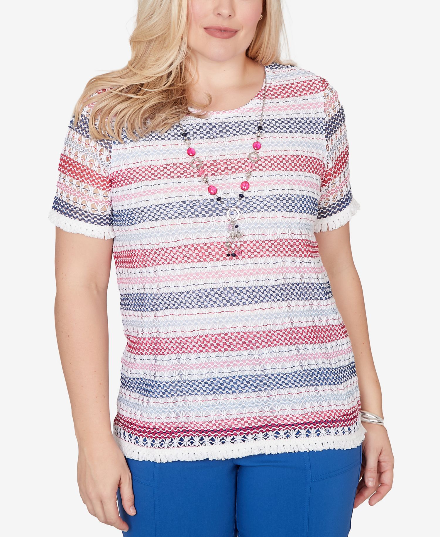 Petite The Royal Treatment Biadere Fringe Textured T-Shirt with Necklace