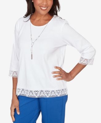Petite The Royal Treatment Embellished Lace Trim Top with Necklace