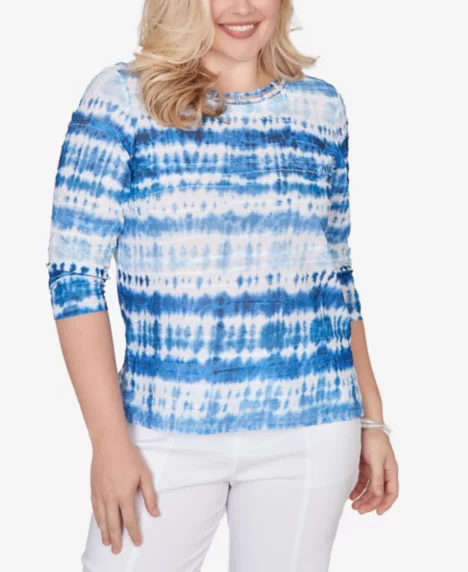 Petite The Royal Treatment Tie Dye Biadere Knotted Crew Neck Top - Royal Blue