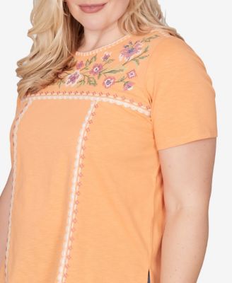 Petite Beachcomber Embroidered Floral Neck Short Sleeve T-shirt