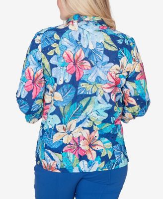 Petite The Royal Treatment Tropical Eyelet Button Down Top