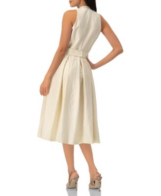Women's Textured Midi Dress with Belted Waist