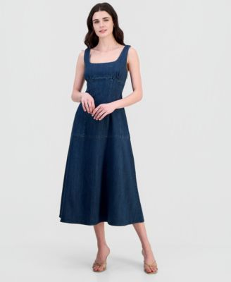 Juniors' Denim Drop-Waist Midi Dress
