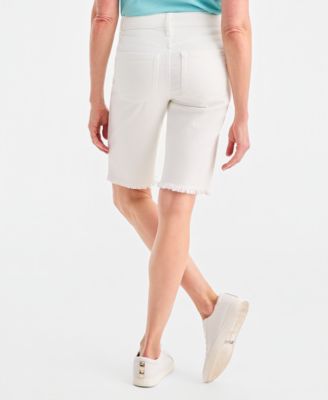 Women's Embroidered Mid-Rise Raw-Edge Bermuda Shorts