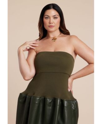 Plus Size Faux Leather Sweater Mixed Dress