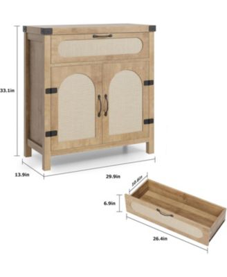 Rattan Sideboard Buffet Cabinets with Storage Boho Wooden Coffee Bar Cabinet for Dining Room,