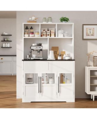 60" Kitchen Pantry Cabinet, Tall Pantry Storage Cabinet with Microwave Stand