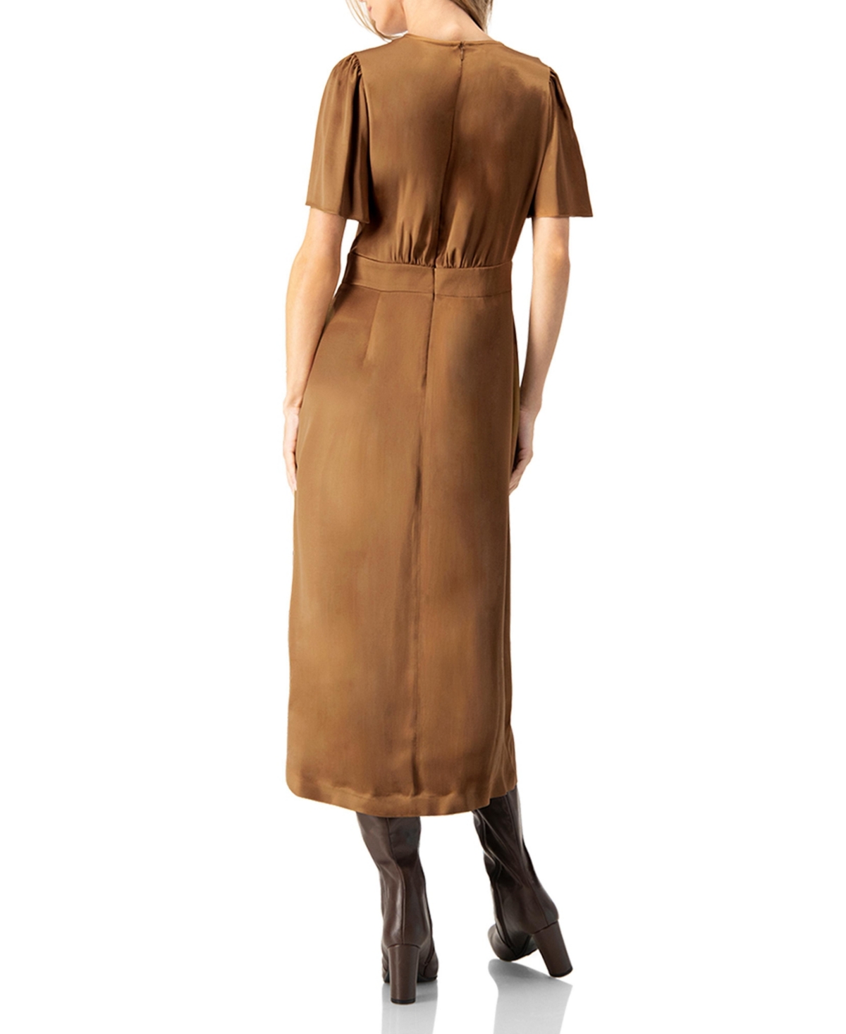 Ivonne Women's Short Sleeve Satin Midi Dress