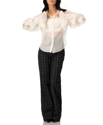 Women's Sheer Shirt with Tiered Ruffle Sleeves