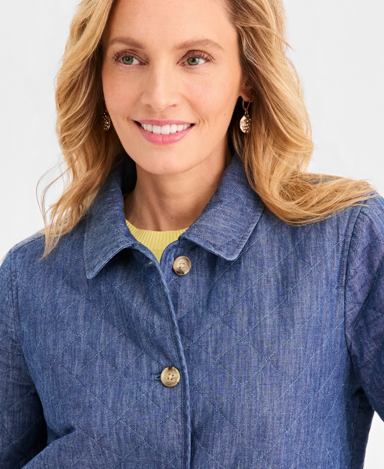 Petite Long-Sleeve Quilted Button-Front Closure Collared Jacket