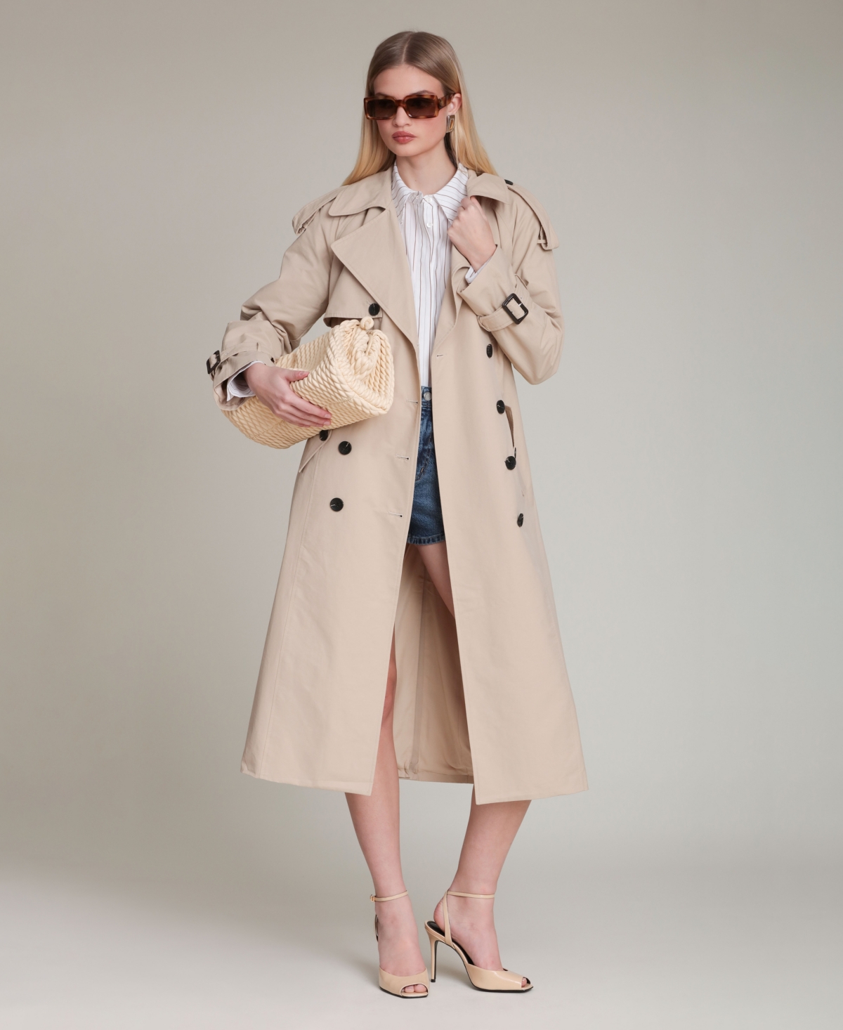 Avec Les Filles Women's Double Breasted Maxi Trench Coat