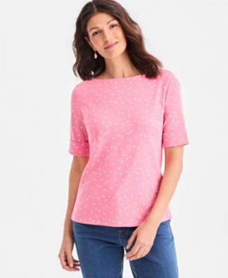 Women's Printed Boat-Neck Elbow-Sleeve Top