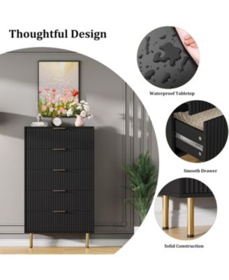 5 Drawer Dresser for Bedroom, Wooden Chest with Wide Drawers, Modern Storage Organizer for Closet, Hallway
