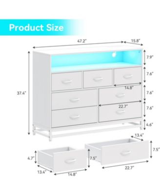 7-Drawer Dresser for Bedroom, Long Wooden Chest with LED Light, Wide Storage Cabinet for Living Room, Hallway or Closet