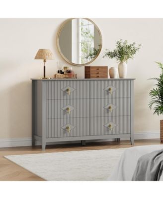 Fluted Dresser 47" Wide – 6-Drawer Modern Wood Chest for Bedroom, Stylish Storage Cabinet for Living Room, Hallway, or Entryway, Green