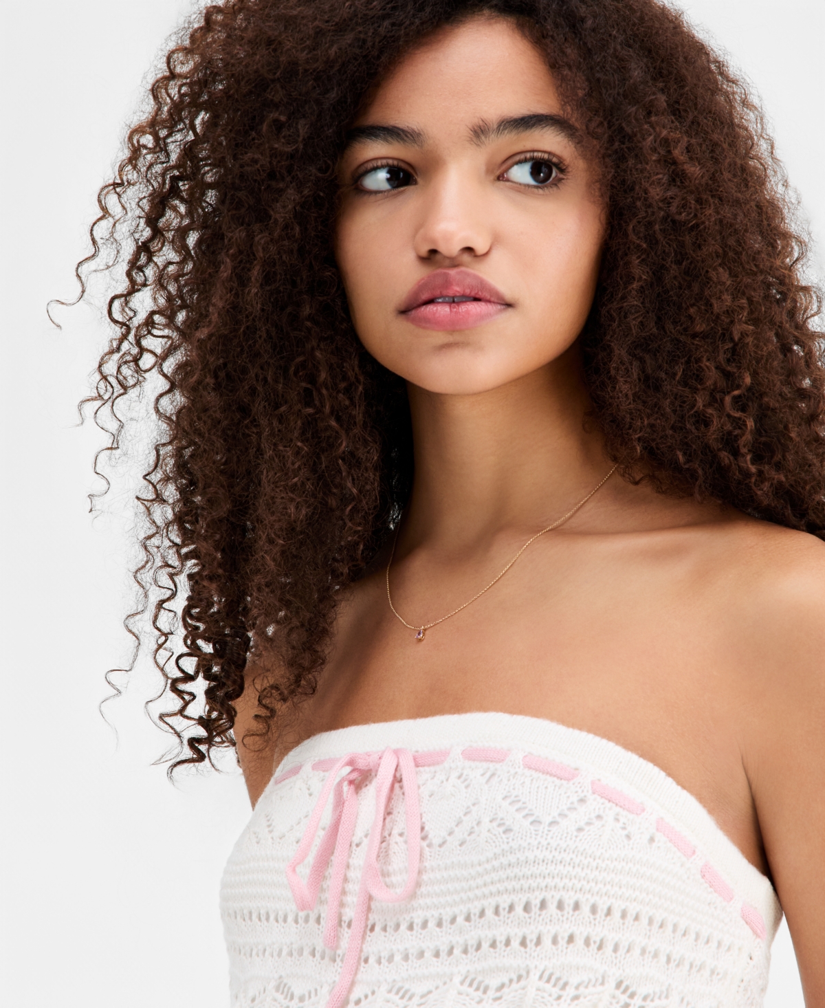 Madden Girl Juniors' Strapless Crochet Sweater Peplum Top