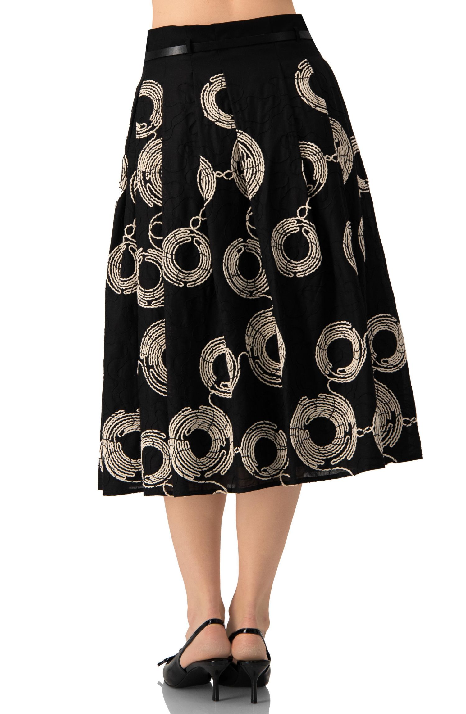 Women's Embroidered Midi Skirt with Belt