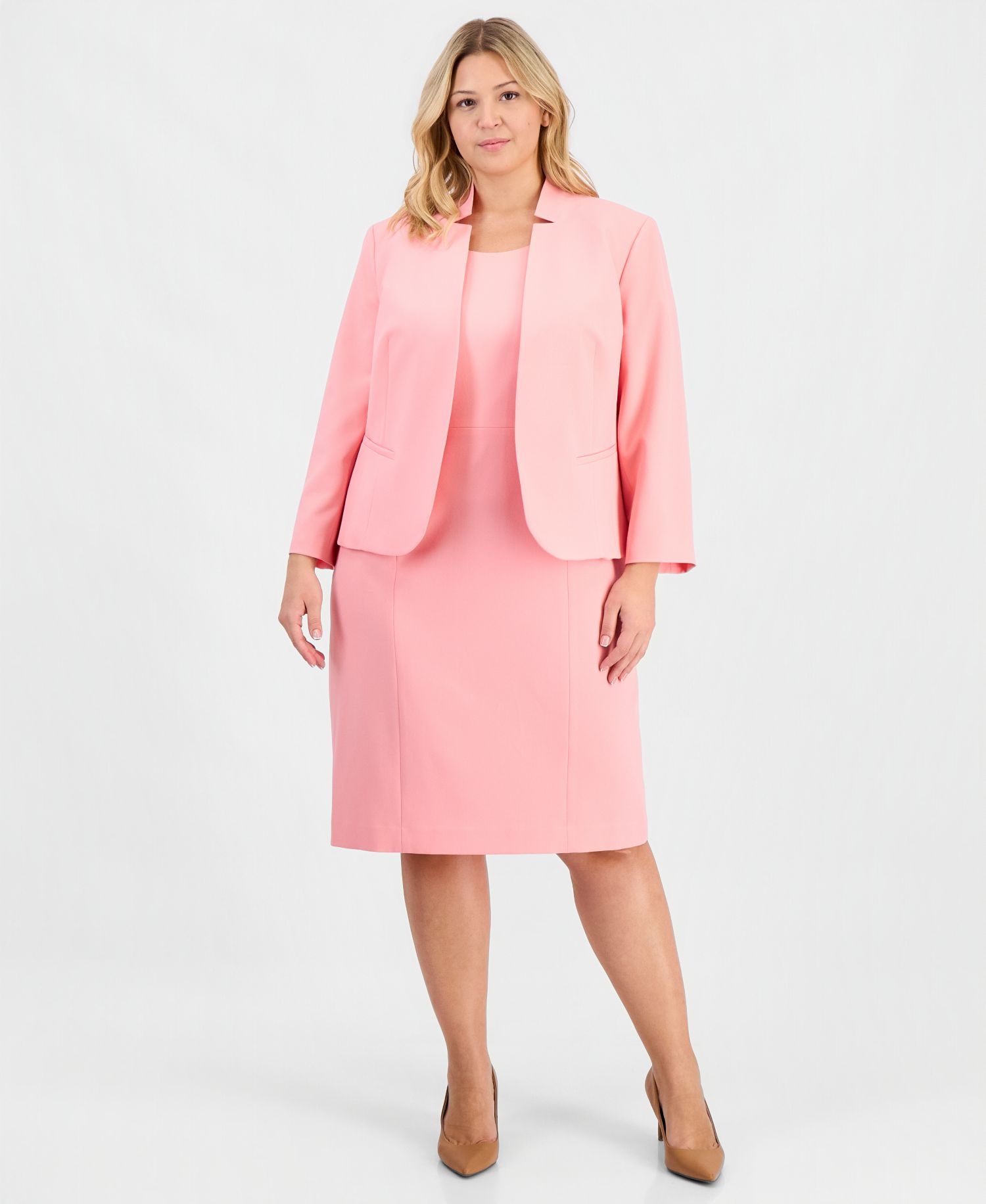 Plus Size Kiss-Front Cutout-Collar 2 Piece Dress Suit