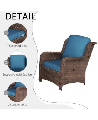 5 Piece Rattan Outdoor Sectional Conversation Set 3 Seat Couch 2 Single Chairs 2 Ottomans Bron Peacock Blue for Lawn Balcony Garden Backyard