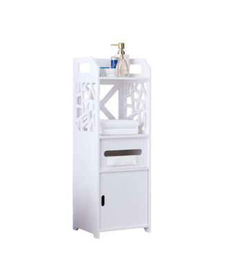 White Freestanding Bathroom Storage Cabinet with Doors and Open Shelf