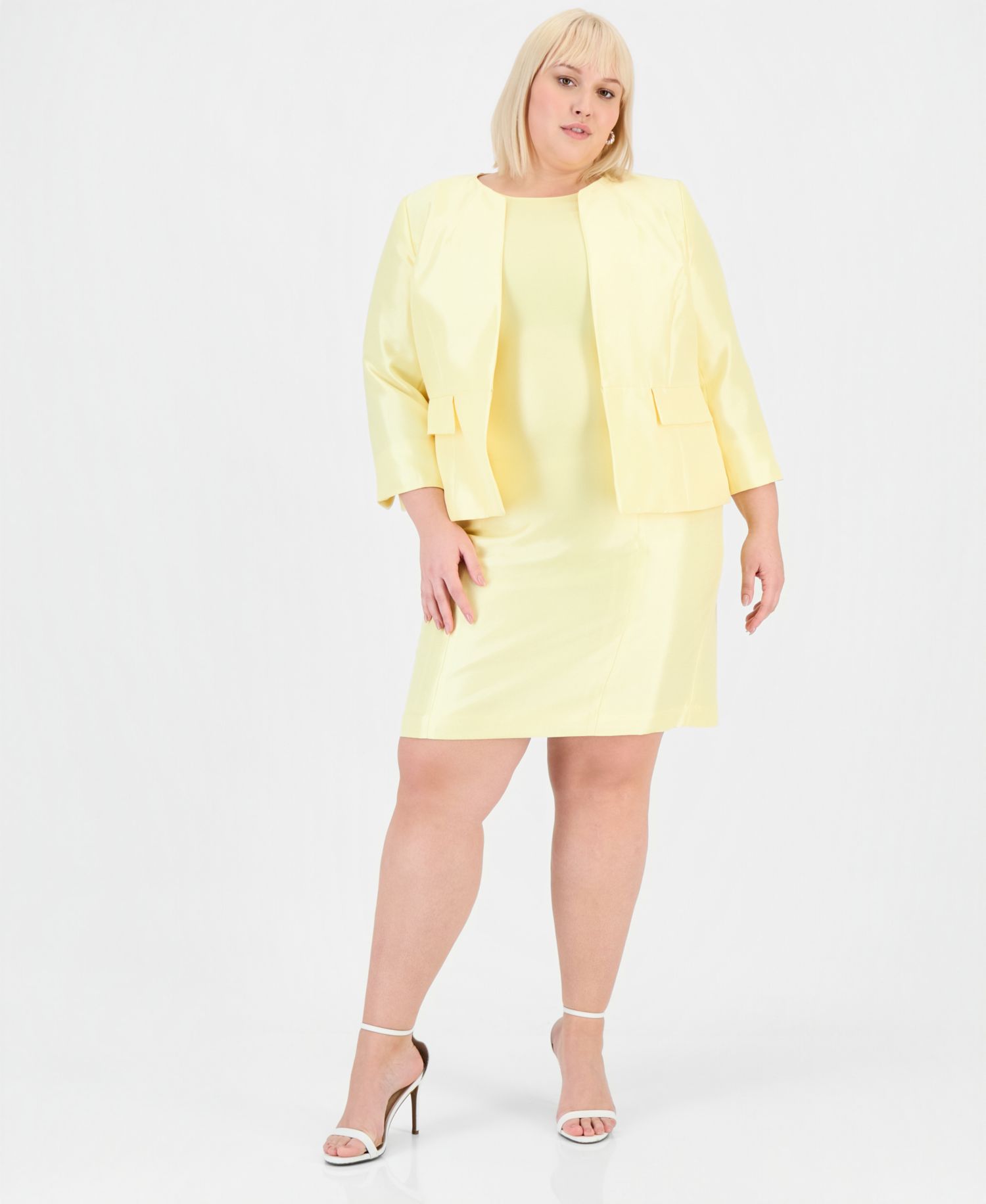 Plus Size Open-Front Jacket & Sleeveless Sheath Dress