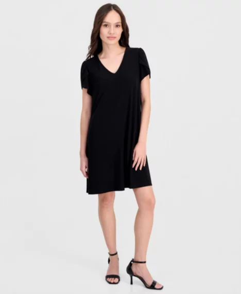 Petite Tulip-Sleeve Swing Dress - Anne Black