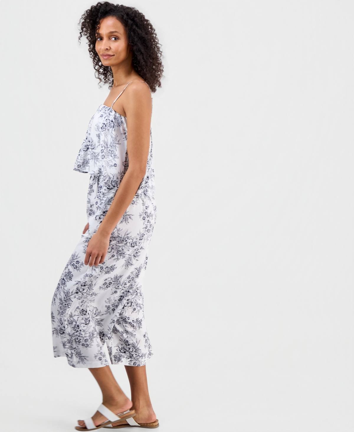 Nautica Women's Toile Garden-Printed Sleeveless Cropped Jumpsuit