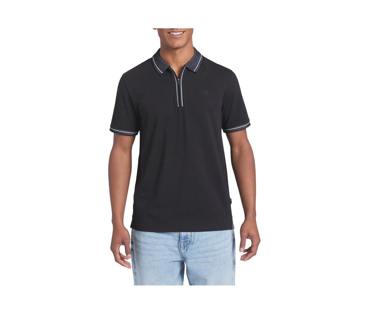 Мужское поло DKNY Duke Cotton Zip Polo, цвет: Чёрный — фото 1