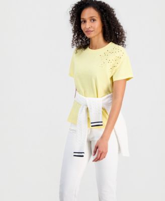 Women's Cotton Solid Embroidered T-Shirt