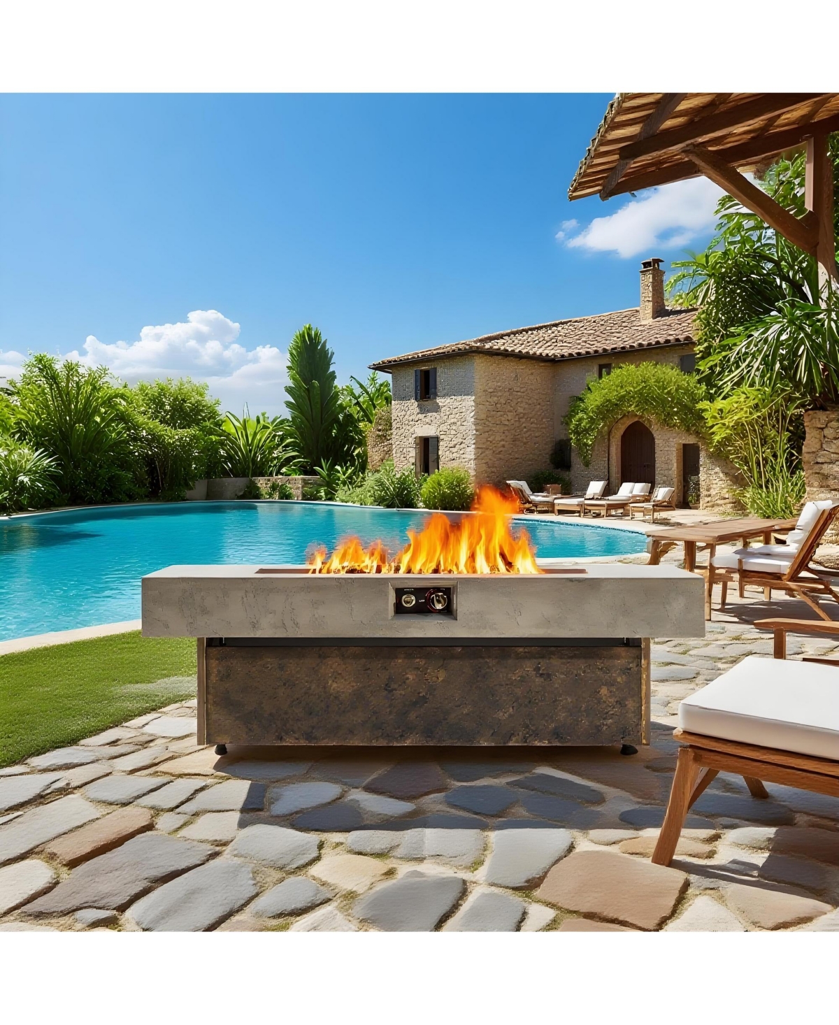 Flynama Tabletop Propane Fire Pit 56 x 23 Inch 50000 Btu Outdoor Fire Pit Table with Three Height Options for Patio Balcony