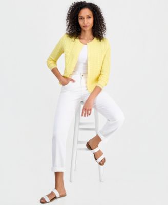 Women's Cable-Knit Striped-Cuff Cardigan Sweater