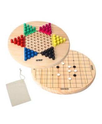 11.5" Wood 2-in-1 Chinese Checkers and Gobang Board Game with 66 Colorful Wooden Pegs and Stones