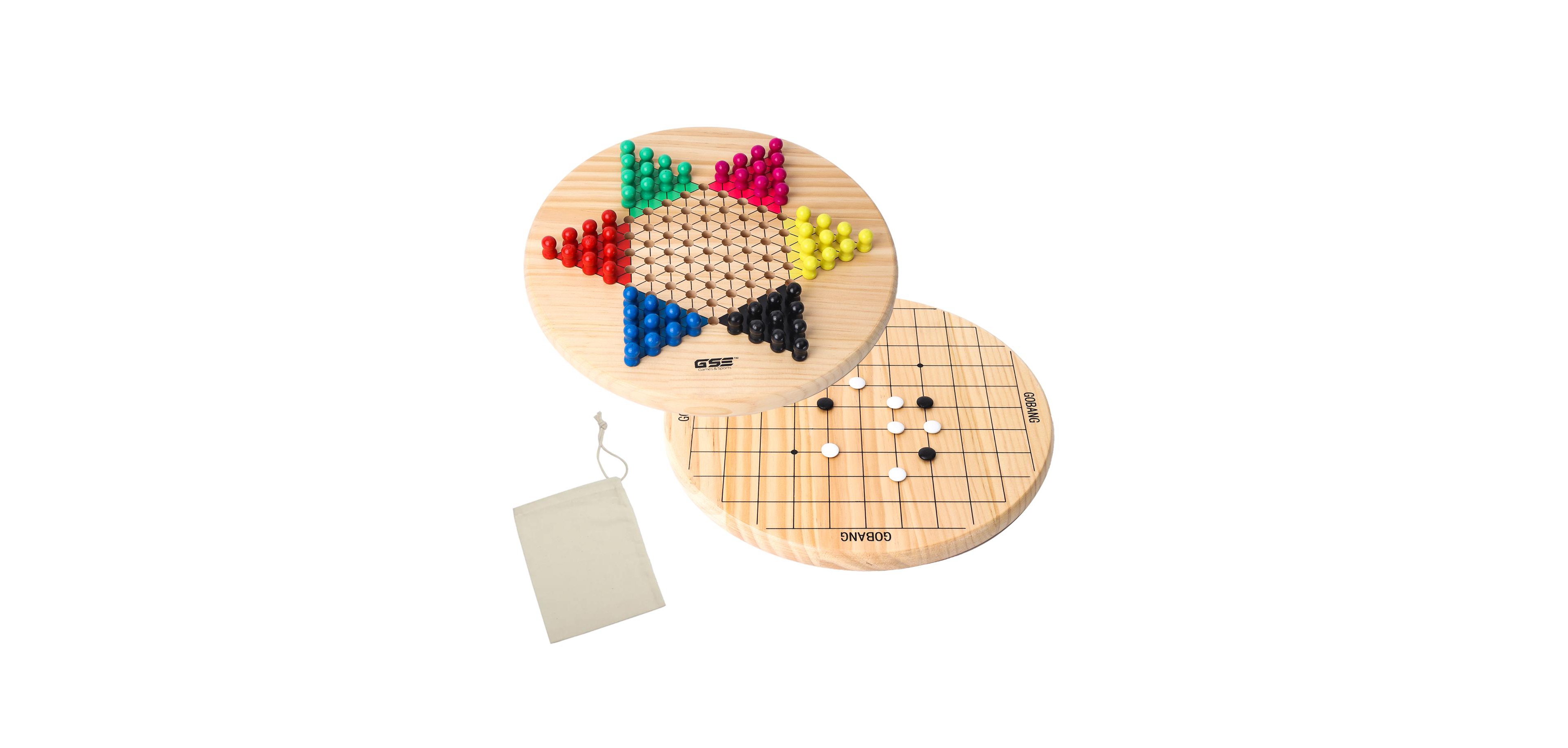 Gse Games & Sports Expert 11.5" Wood 2-in-1 Chinese Checkers and Gobang Board Game with 66 Colorful Wooden Pegs and Stones