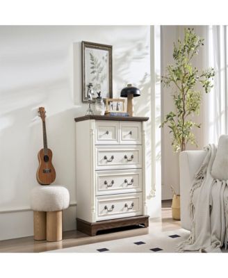 Retro 5 Drawer Dresser Chest with Base Wooden Rustic Chest of Drawers, Storage Dresser Organizer