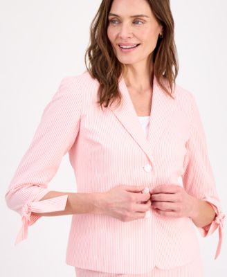 Women's Seersucker Tie-Sleeve Skirt Suit